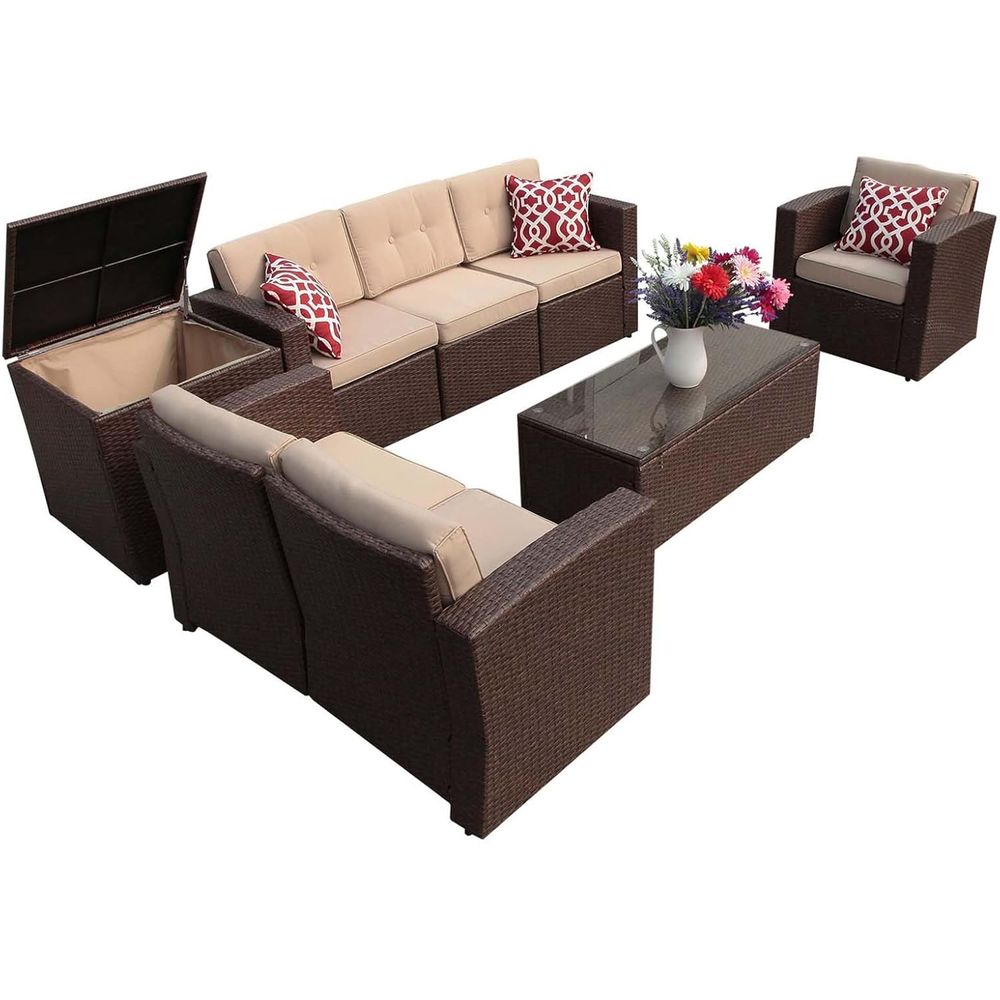 Outdoor Furniture With Storage For Cushions - 8-Piece Outdoor Patio Furniture Set with