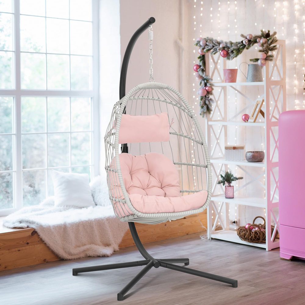 Hanging Egg Chair - Pink Egg Chair with Stand Indoor