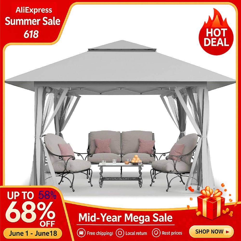 Outdoor Furniture Gazebo - 13x13 Pop Up Gazebo, Canopy Tent,
