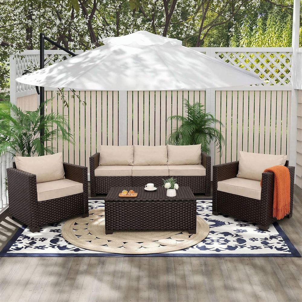 4-Piece Outdoor Patio Furnitur – обзор и цена Outdoor Furniture With Storage For Cushions