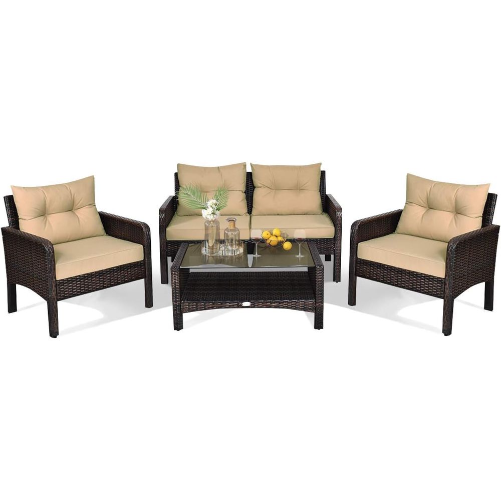 4-Piece Outdoor Wicker Patio F – обзор и цена Outdoor Furniture With Storage For Cushions