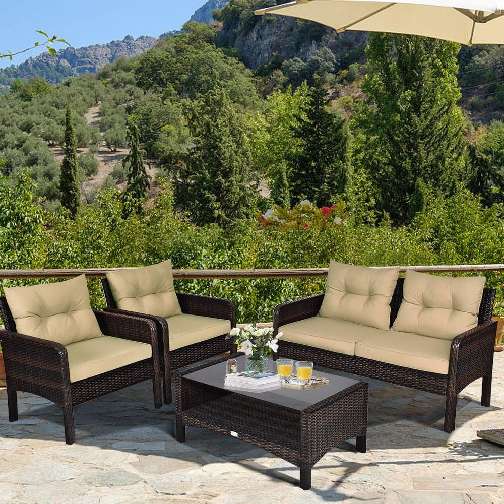 4-Piece Outdoor Wicker Patio F – обзор и цена Outdoor Furniture With Storage For Cushions