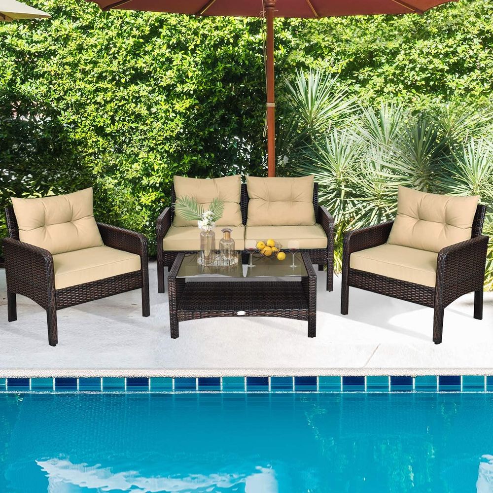 4-Piece Outdoor Wicker Patio F – обзор и цена Outdoor Furniture With Storage For Cushions