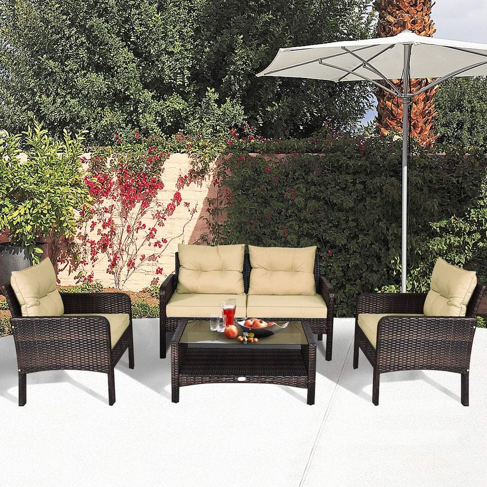 4-Piece Outdoor Wicker Patio F – обзор и цена Outdoor Furniture With Storage For Cushions