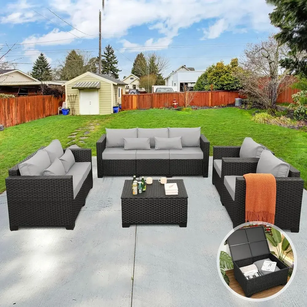 Grey Outdoor Wicker Sectional  – обзор и цена Outdoor Furniture With Storage For Cushions